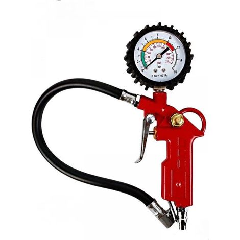 Pistolet gonfleur pneus voiture et camion – Manomètre 72 mm double échelle BAR/PSI – Pression max 16 bar – Longueur tube 36 cm