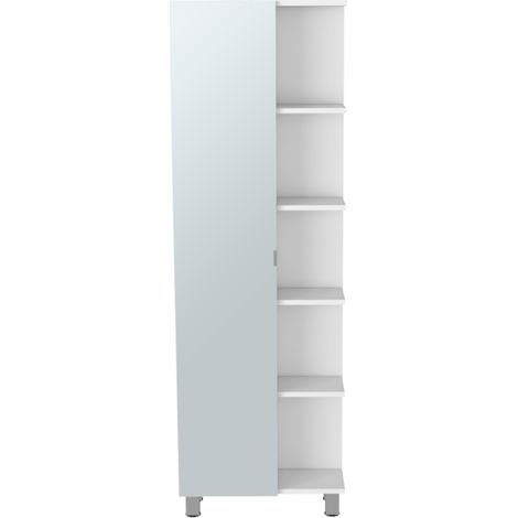 Columna de baño multifuncional urano, con cinco estantes externos, cuatro estantes internos y un espejo incorporado. (1/5)