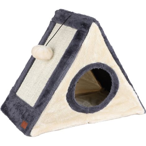 Katzenhaus mit Kratzbrettern aus Sisal - 42 x 35 cm - Katzenhöhle mit Spielball - Katzenhütte Katzenbett Katzenhäuschenmit Spielball