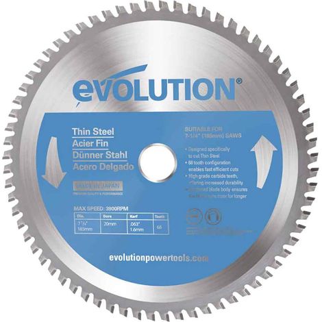Evolution T185TCT-68CS Thin Steel Cutting TCT Circular Saw Blade – 185mm Diameter, 20mm Arbor, 68 Teeth