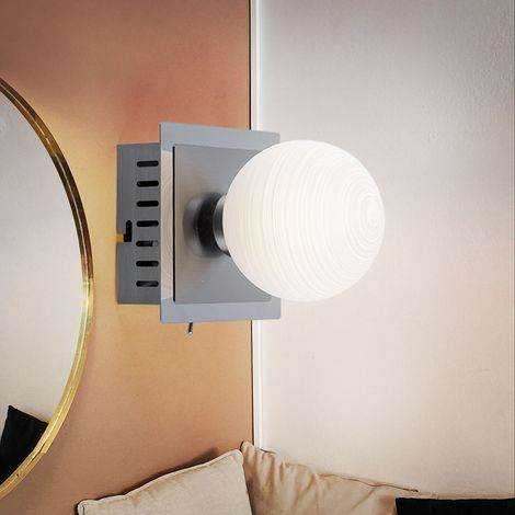 Wandleuchte Kugel Wandlampe Glaskugel Kugelleuchte Wand innen, Metall Glaskugel weiß opal gewischt, 1x LED 3,8 Watt 340 Lumen warmweiß, HxLxB 12x10x10 cm