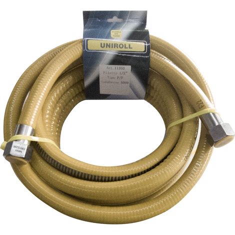 Tubo flexible de gas de 5 metros, 1/2" FF inoxidable, según norma EN 15266, para cocina/campana, UNIROLL
