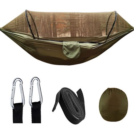 Hamac de camping avec moustiquaire 210T Nylon Taffeta, tente hamac automatique ouverture rapide pour extérieur 260x140cm, vert OD (1/5)