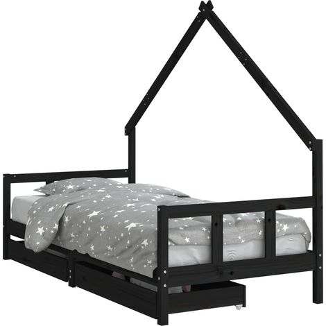 vidaXL Cadre de lit enfant avec tiroirs noir 90x200 cm bois pin massif (1/5)