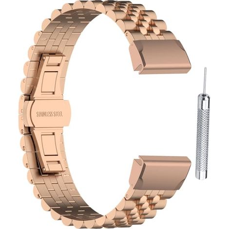Bracelet de montre en acier inoxydable rose doré pour Garmin Fenix 6X GPS/6X Pro/6X Sapphire GPS/5X Sapphire/5X GPS/5X Plus/3/3 HR/3 Sapphire/D2 Bravo/Quaitx 3/Tactix Bravo/Descent MK1 (1/5)