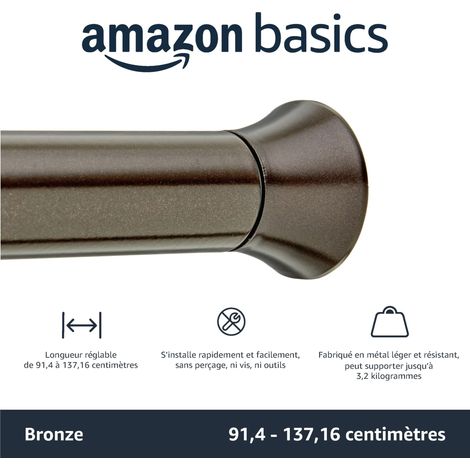 Tringle de rideau de douche extensible et ajustable, bronze, 91 à 137 cm (1/5)