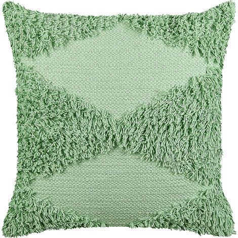 Cojín de algodón verde claro 45 x 45 cm patrón geométrico accesorio boho Rhoeo