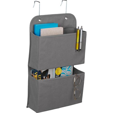Organiseur Suspendu 2 Compartiments, Porte, Mur, étagère à accrocher, HxLxP : 50x31x10 cm, Salle de Bain, Gris (1/5)