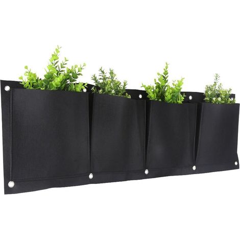 Jardinière en feutre à 4 poches, Stable, auto-absorbante, égouttable, sac de culture mural pour fleurs et légumes, noir (1/5)