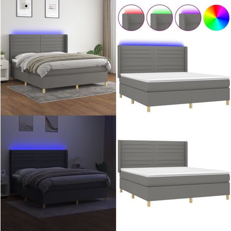 Boxspringbett mit Matratze & LED Dunkelgrau 180x200 cm Stoff - Boxspringbett - Doppelbett - Bettenrahmen - Lattenrost - Matratze - Home & Living