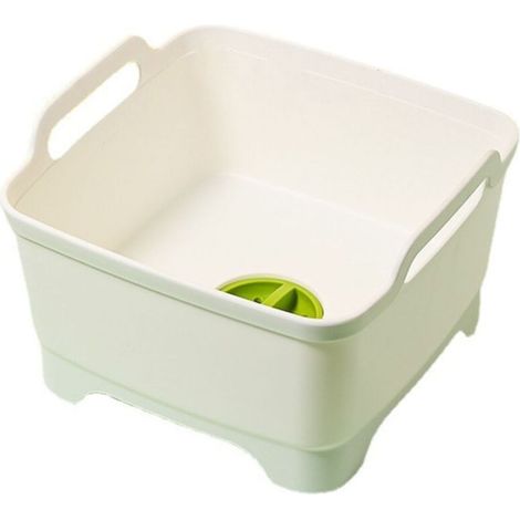 Lavage et égouttage - Cuvette d'évier de cuisine en plastique avec poignée et couvercle de vidange (blanc) (1/5)