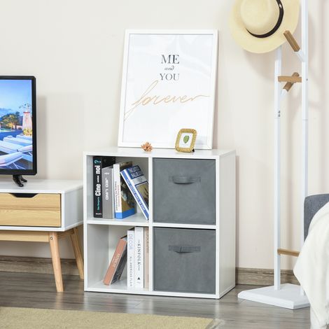 Estantería modular 4 cubos con 2 cajones extraíbles de tela no tejida 61.5x30x61.5 cm Blanco y Gris (1/5)
