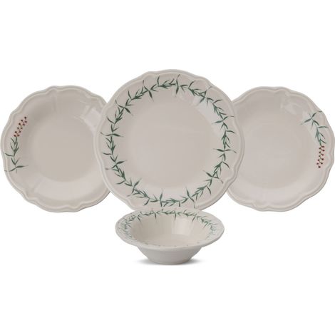 Juego de vajilla Set 100% Porcelana Verde Dark Rosa Blanco (1/5)