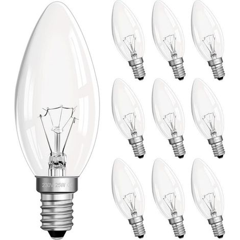 Ampoule Flamme E14 - 25W 2700K Lumière Chaude - Pour Lustre Applique Veilleuse - Lot De 10 (1/5)