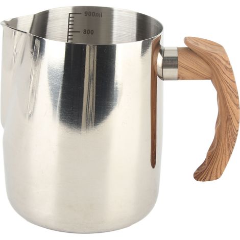 Tasse à mousser le lait avec graduation intérieure, en acier inoxydable 304, bec verseur anti-gouttes, pichet à café avec poignée, couleur originale, 1000 ml (1/5)