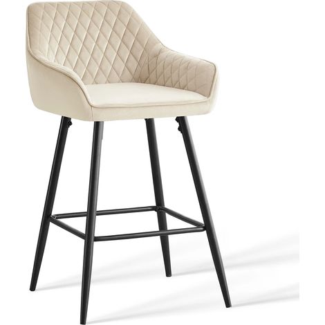 AINPECCA Set of 1 Velvet Barstools Fabric Upholstered seat with Backrest & Armrest Black Metal Legs Kitchen Breakfast Counter Chairs (Beige velvet, 1 pcs)
