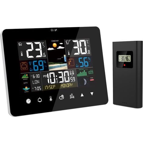 Wireless Weather Station, multi-function thermometer hygrometer with touchscreen operation and outdoor sensor (1/4)