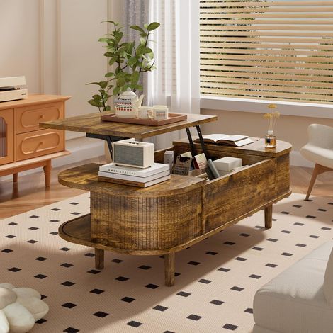 Table Basse avec Plateau Relevable – Table de Salon Moderne en Bois avec Rangement Caché et Texture Unique, pour Salon, Chambre, Petits Espaces, Bureau (1/5)