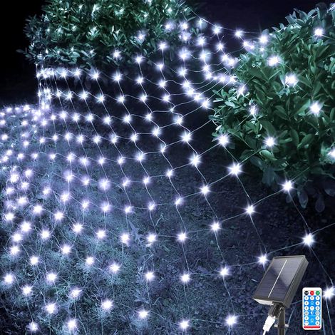 Filet lumineux solaire d'extérieur à 192 LED, 2 x 2 m, filet lumineux étanche avec 8 modes, télécommande, filet lumineux en fil de cuivre pour sapin de Noël, pelouse, clôture, buissons, mur (1/5)
