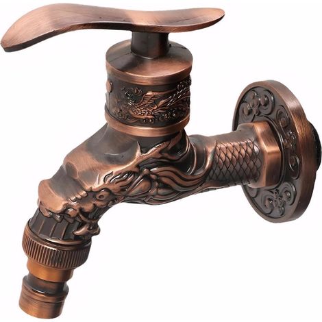 Robinet Vintage Antique de Jardin, Antique Cuivre Dragon Sculpté Robinet, Exterieur Jardin Mural, pour Maison,Cuisine, Extérieur, Jardin (Rouge) (1/5)