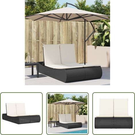 Sonnenliege - Doppel-Sonnenliege mit Kissen Schwarz Poly Rattan (1/5)