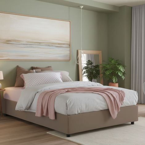 Talamo Italia Lit double Adele, Lit conteneur avec revêtement en tissu, 100% Made in Italy, Ouverture frontale, avec matelas 140x190 cm inclus, Tourterelle, avec emballage renforcé (1/5)