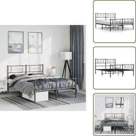 The Living Store Cadre de lit métal sans matelas avec pied de lit noir 150x200cm - Cadre De Lit - Lit Double - Lit Metal - Lit Noir - Meuble Chambre