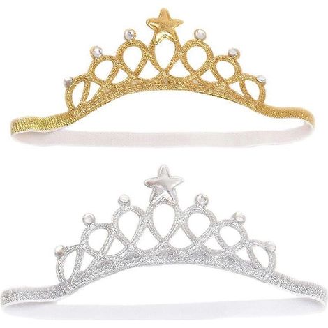 Set mit 2 Baby-Mädchen-Kronen, Haarband, Schal, Prinzessinnen-Tiara, Geburtstagsgeschenk (1/4)