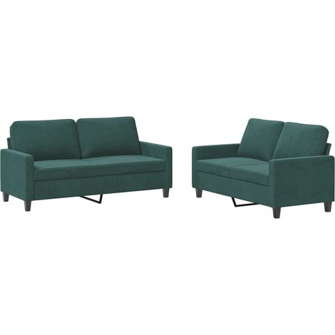 vidaXL Set di Divani 2 pz con Cuscini Verde scuro in Velluto (1/5)