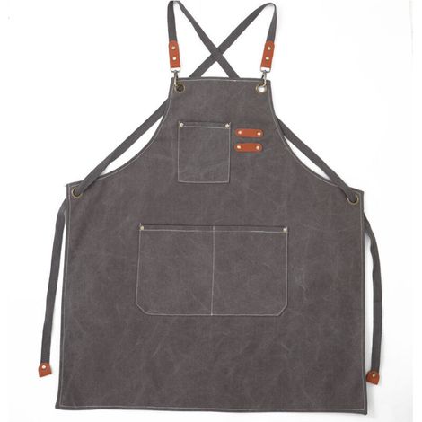 (Gris)Tablier Cuisine Homme Tabliers en Toile avec 3 Poches Imperméable et Réglable Apron pour Barbecue, Restaurant,Jardin, Charpentier，78 x 68cm