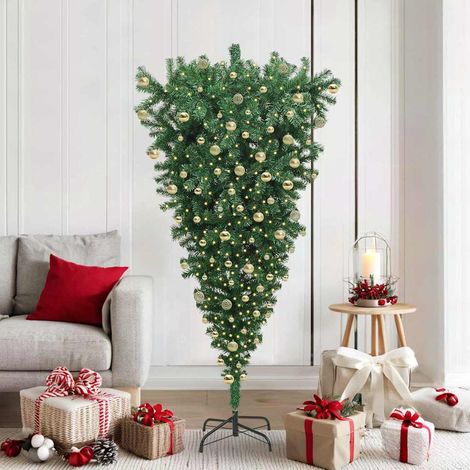 Umgedrehter Kunst Weihnachtsbaum mit Kugelset Grün 180 cm PVC (1/5)