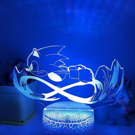 Veilleuse JUSTUP Anime Sonic Électrique en Course, Lampe Illusion 3D avec Télécommande 16 Couleurs, Décoration de Chambre de Garçon (1/5)