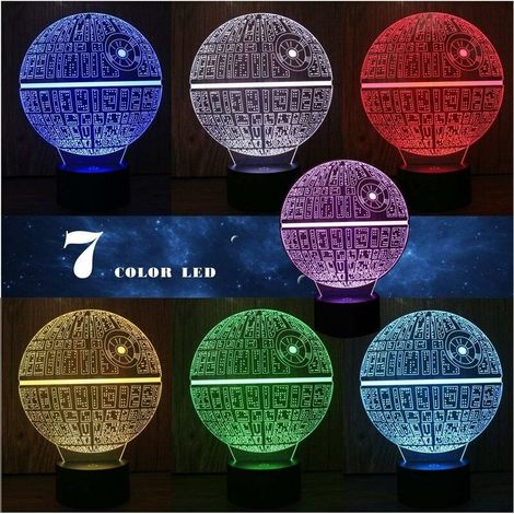 3D Lampes Illusions Optiques,7Models Touch Control Optique LED Illusion Night Light avec câble de charge pour Home Decor, enfants, ventilateurs Star Wars (Étoile de la mort)-Fei Yu (1/4)