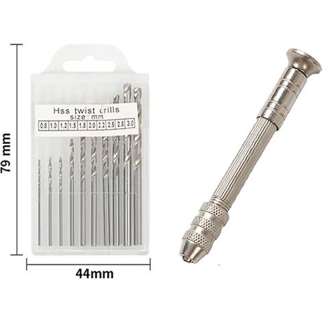 Mini-Handbohrmaschine 0,8–3,0 mm Präzisionsbohrer, Mikrobohrer für Modellbau, Holz-, Kunststoff- und Schmuckbearbeitung, mit 4 Bohrfuttern, 1 Stück, Schwarz
