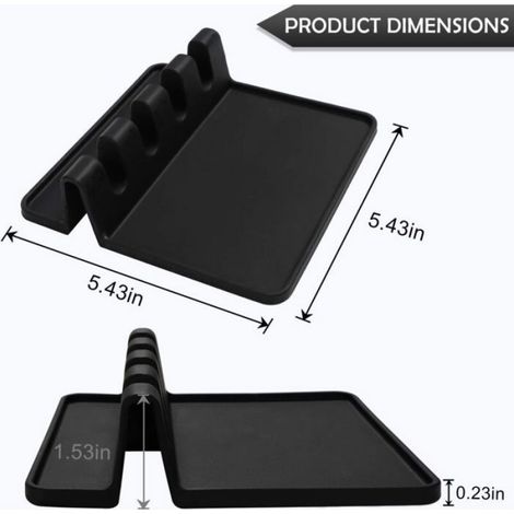 Repose-cuillère, support ustensiles cuisine en silicone avec égouttoir, pour louche, spatule, couverts, noir. (1/5)