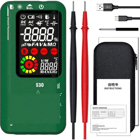 4-in-1 Multimeter: Infrarot-Thermometer, Schaltungsanalysator, 3,5"-LCD-Bildschirm, 9999 RMS-Messung, Spannung, Kapazität, Widerstand.