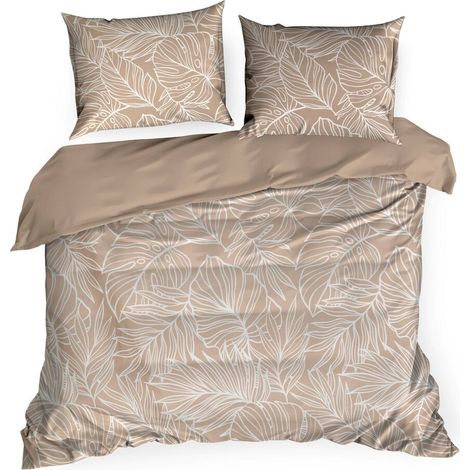 Bettwäsche-Set Frühling/81, Blätter, beige, 220 x 200 cm, Satin (1/5)