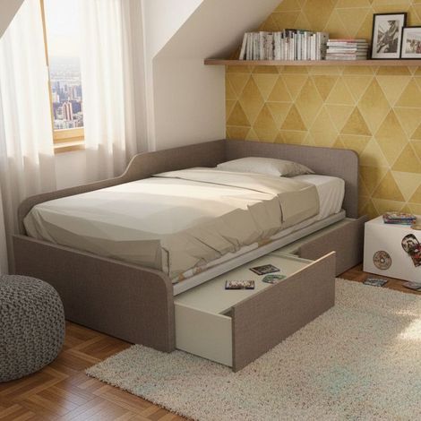 Divano letto singolo 120x190 con cassettoni - Ideale per camerette - Grigio fumo