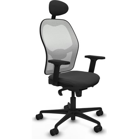 Jorquera sincro malla blanca similpiel gris oscuro brazos 2D base nailon cabecero fijo ruedas 65mm nailon (1/5)
