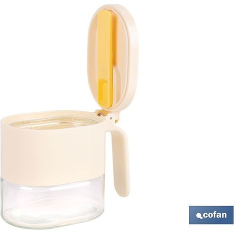 Sucrier/salière en verre transparent avec couvercle et cuillère (1/4)