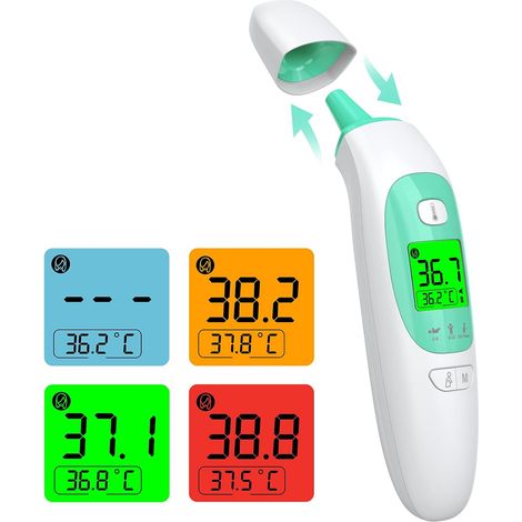 Thermometre Frontal Auriculaire Thermomètres Médical sans Contact Thermomètre Oreille Tympanique pour Bébé, Enfant, Adulte et Object, Alarme de Fièvre, Écran LCD et Fonction de Mémorisation (1/5)