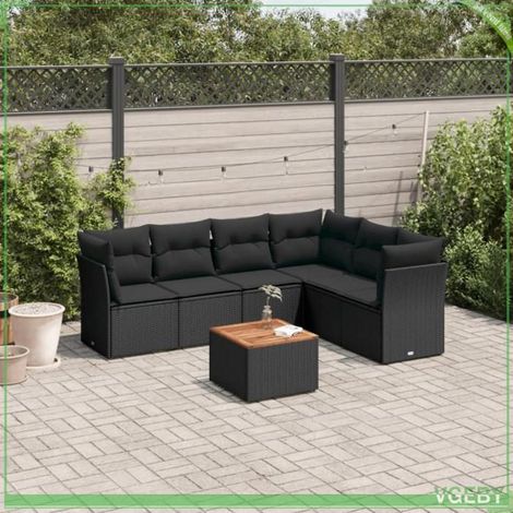Salon de jardin 7 pcs - Mod. FAF7291712421938 - Résine tressée noir - Coussins déhoussables - Rangement sous assise (1/5)