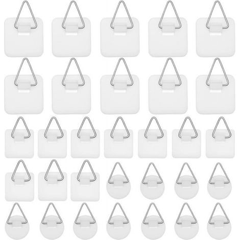 Crochet Adhesif Mural - Sans Percer - Pour Cadre Photo Tableau Assiette Decorative - 30 Pièces (10 Ronds 10 Carrés Petits 10 Carrés Grands) (1/5)