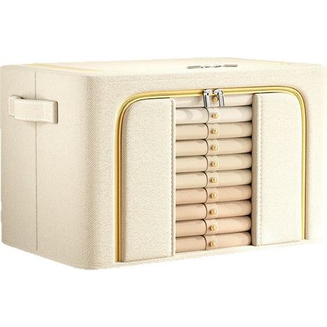 Boîte de rangement pliable en tissu Oxford, 66L, étanche et anti-humidité, avec fenêtre visible pour vêtements et couettes,50x40x33cm(Kaki) (1/5)