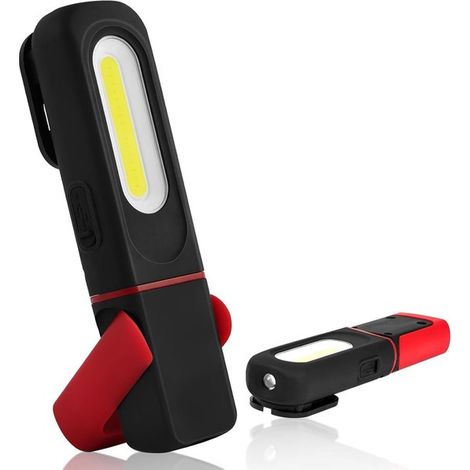 Lampada da lavoro a LED ricaricabile con funzione rotante, base magnetica e gancio per riparazioni auto, 1200 mAh, ideale per il fai da te e le attività all'aperto. (1/5)