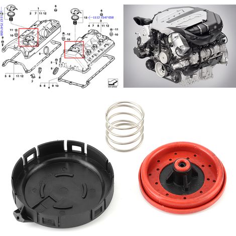 Paire de soupapes de ventilation de carter 11127547058 compatibles avec E60, E65, E66, X5, E53, X5 et E70 (1/5)
