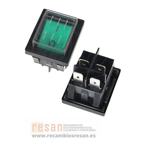 Interruptor bipolar verde 4 fast. 22x30 mm con protec