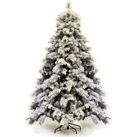 Albero di natale bianco NEBRASKA con neve e pigne innevato cm 230 cime 1418 grandi e folte (1/3)
