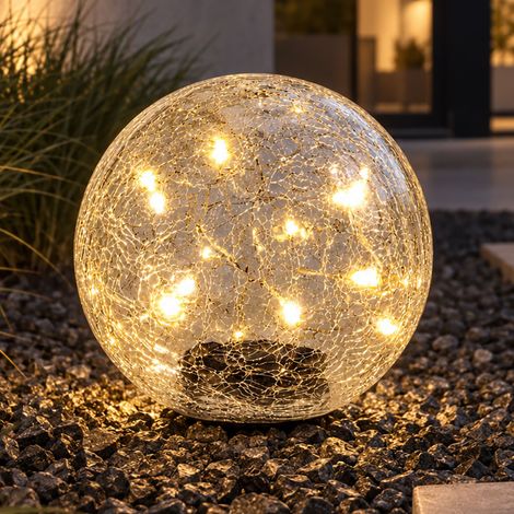 LED Solarleuchte Kugelleuchte Gartenleuchte Crackle Glas Klar IP44 D 15 cm (1/5)