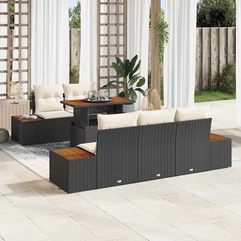 Garten Essgruppe mit Kissen 6 pcs Schwarz und Beige